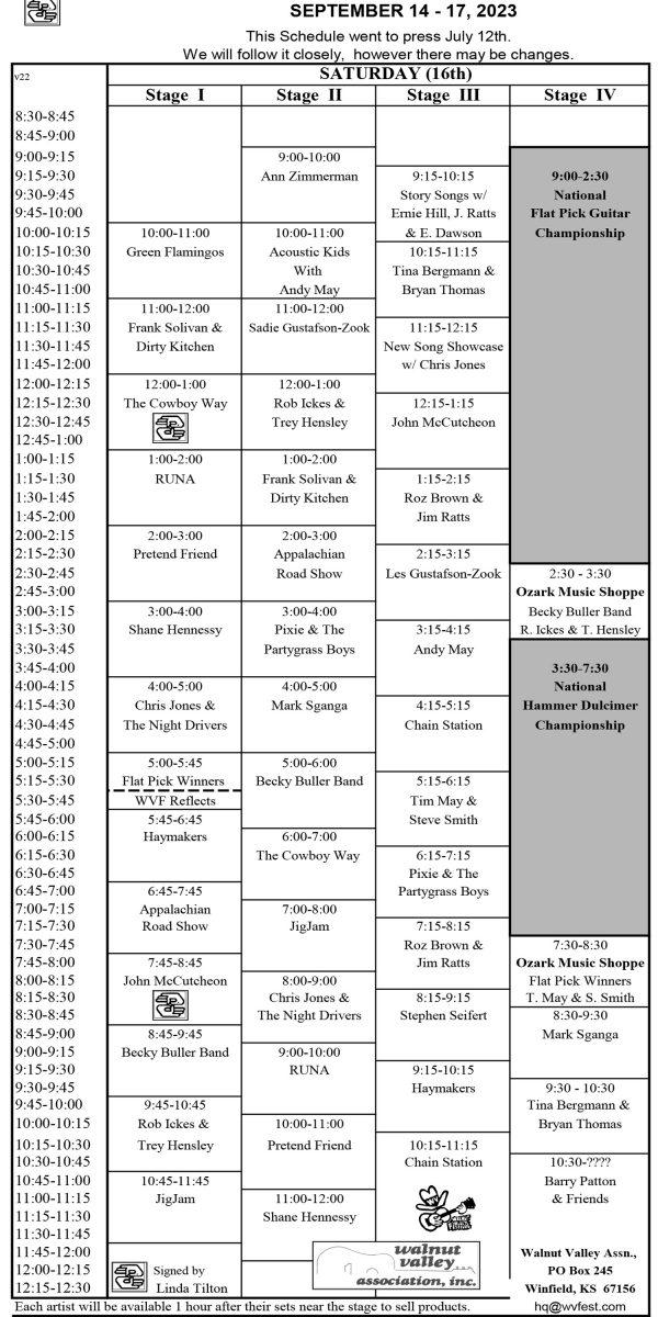 2023 Stage Schedules Walnut Valley Festival