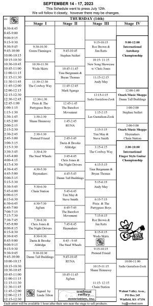 2023 Stage Schedules | Walnut Valley Festival