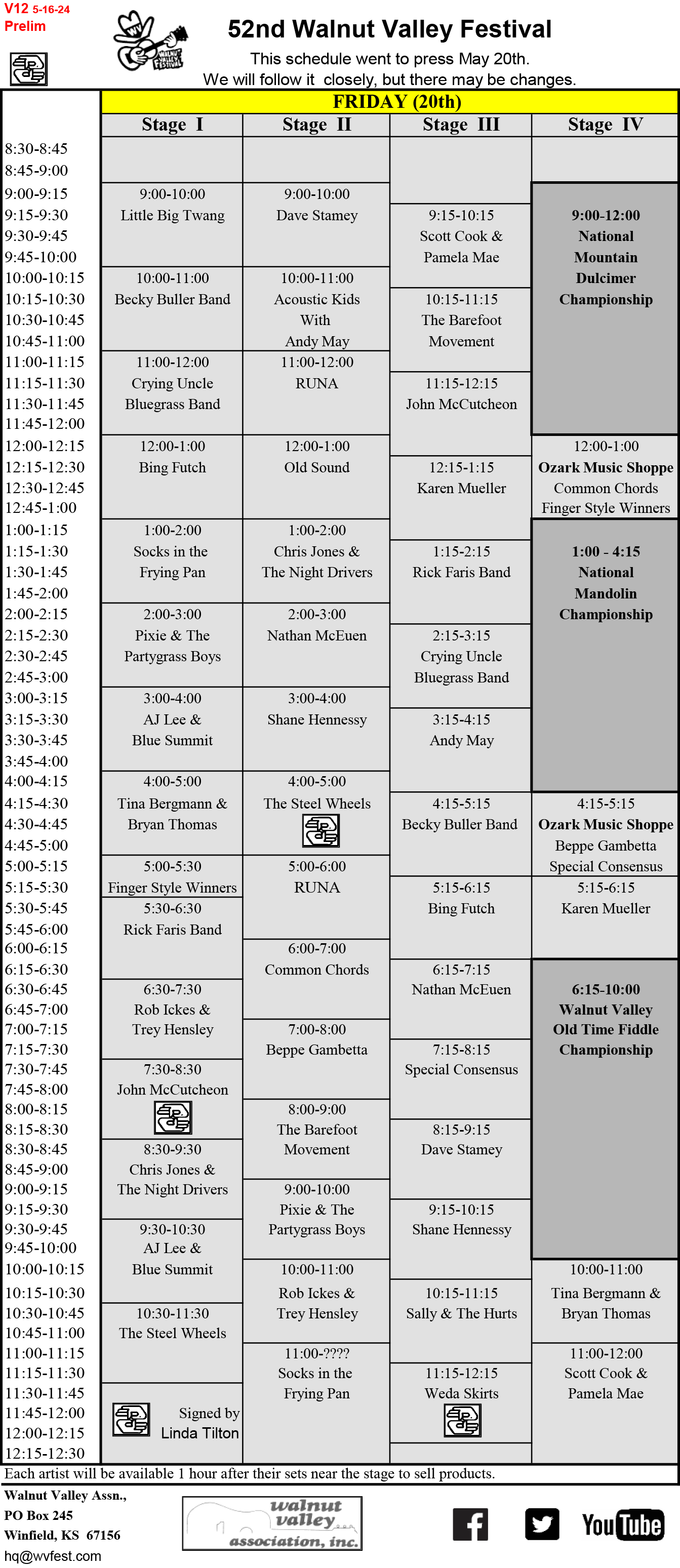 2024 Stage Schedules Walnut Valley Festival