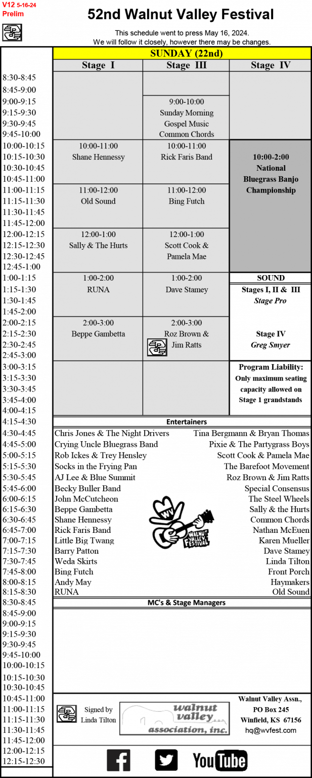 2024 Stage Schedules Walnut Valley Festival