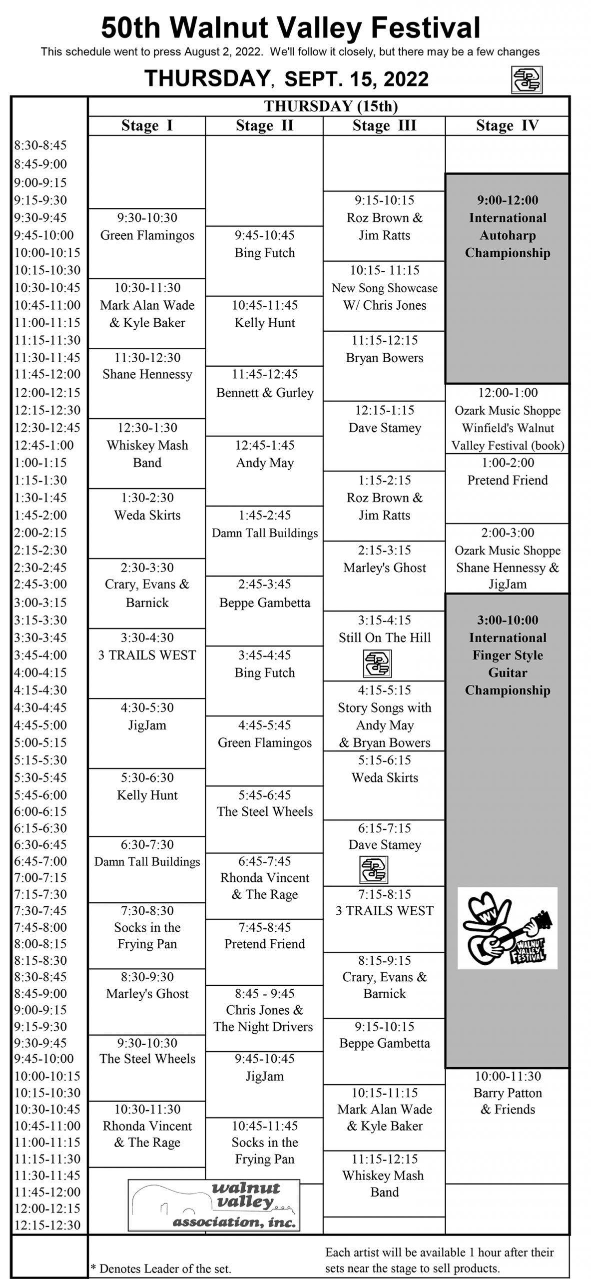 2022 Stage Schedule Walnut Valley Festival